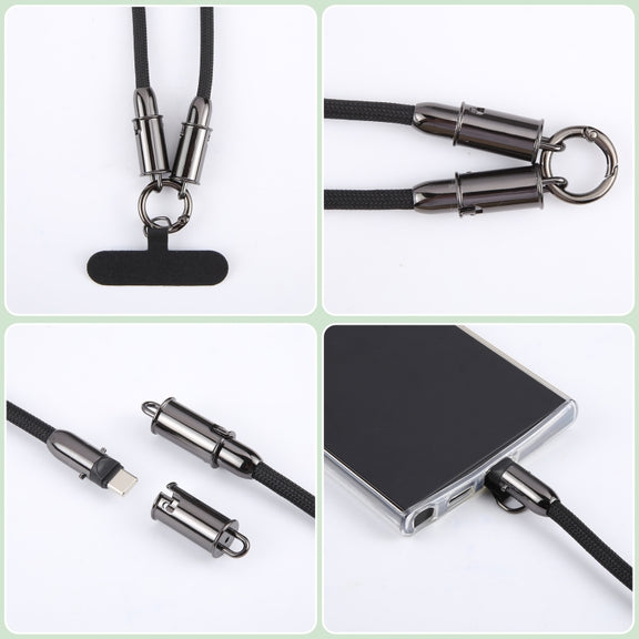 Type-C to Type-C Braid Data Cable Phone Anti-lost Crossbody Lanyard, Length: 1.2m(Black)