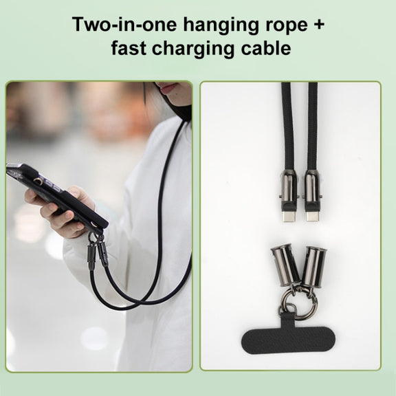 Type-C to Type-C Braid Data Cable Phone Anti-lost Crossbody Lanyard, Length: 1.2m(Black)
