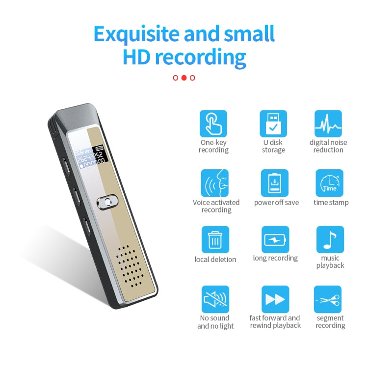 JNN Q7 Mini Portable Voice Recorder with OLED Screen, Memory:16GB(Grey+Gold)