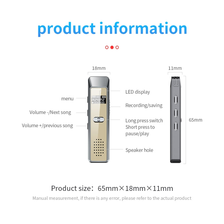 JNN Q7 Mini Portable Voice Recorder with OLED Screen, Memory:16GB(Grey+Gold)