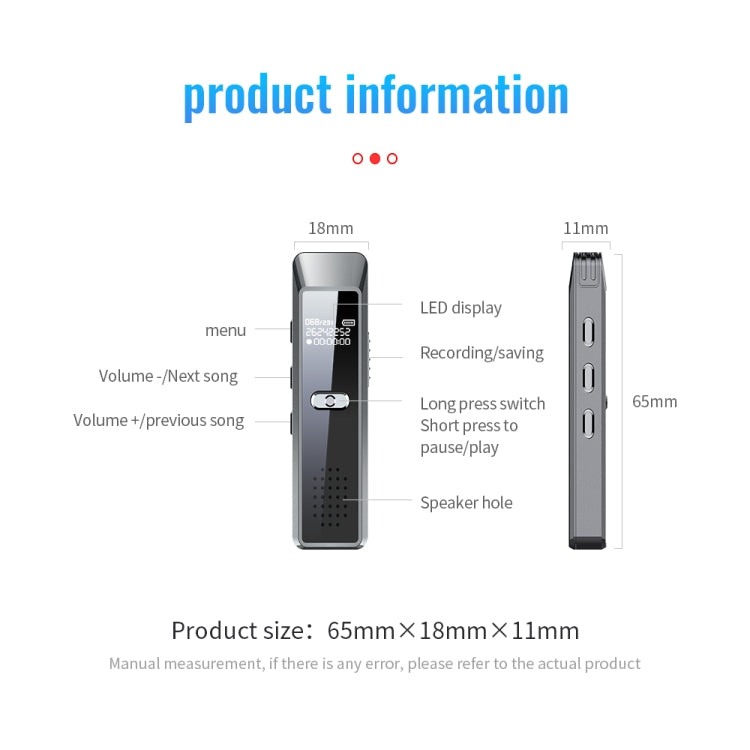 JNN Q7 Mini Portable Voice Recorder with OLED Screen, Memory:16GB(Metal Gray)