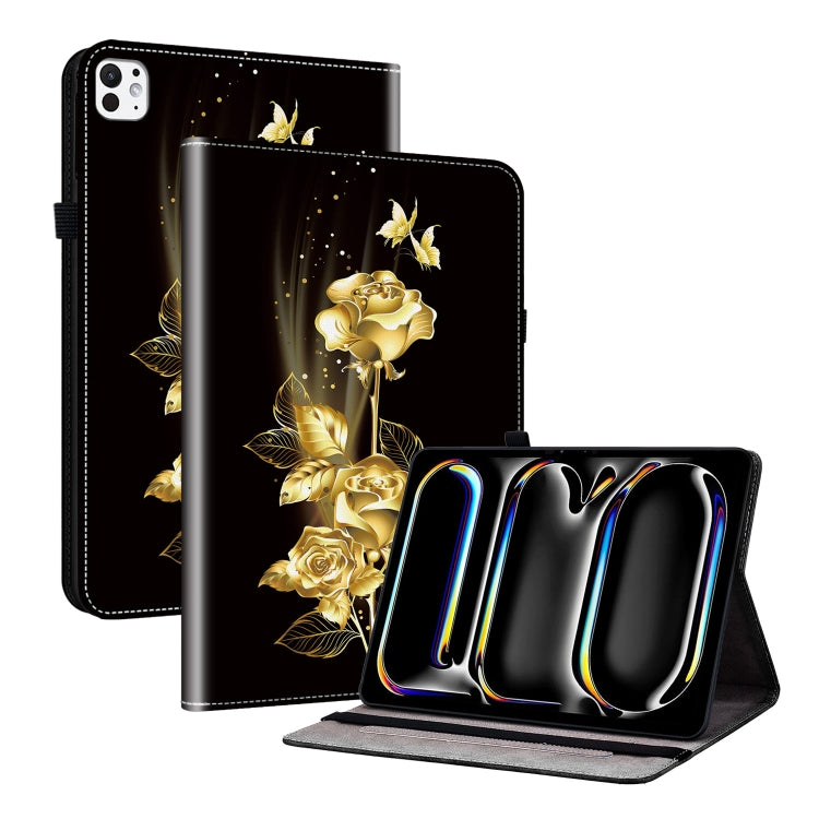 For iPad Pro 11 2024 Crystal Texture Painted Leather Smart Tablet Case(Gold Butterfly Rose)