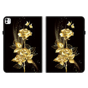 For iPad Pro 11 2024 Crystal Texture Painted Leather Smart Tablet Case(Gold Butterfly Rose)