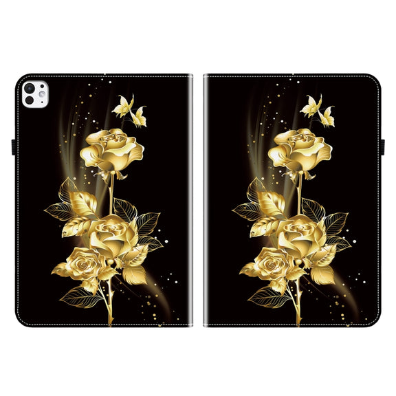 For iPad Pro 11 2024 Crystal Texture Painted Leather Smart Tablet Case(Gold Butterfly Rose)