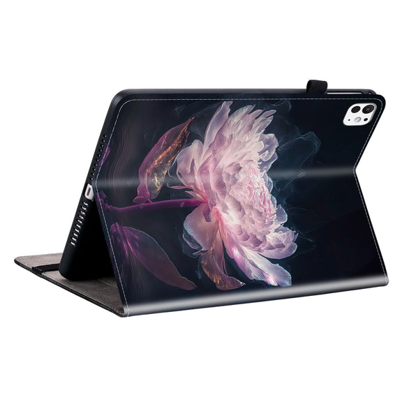 For iPad Pro 11 2024 Crystal Texture Painted Leather Smart Tablet Case(Purple Peony)
