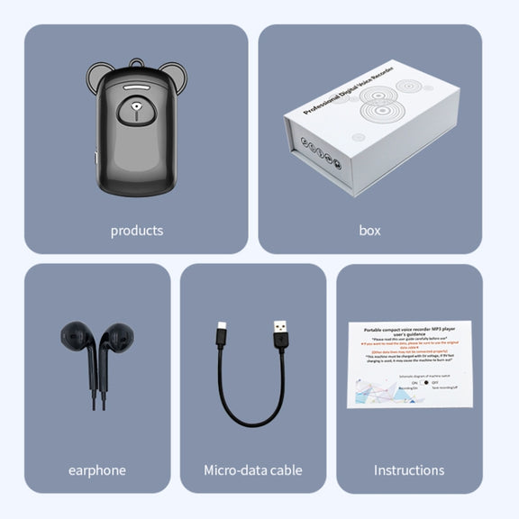 JNN Q6 Bear Smart Noise Cancelling Voice Recorder, Memory:4GB(Black)