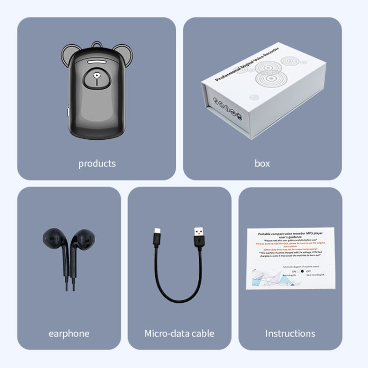 JNN Q6 Bear Smart Noise Cancelling Voice Recorder, Memory:8GB(Black)