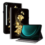 For Samsung Galaxy Tab S9 / S9 FE Crystal Texture Painted Leather Tablet Case(Gold Butterfly Rose)