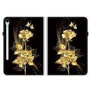 For Samsung Galaxy Tab S9 / S9 FE Crystal Texture Painted Leather Tablet Case(Gold Butterfly Rose)