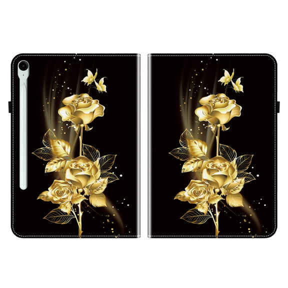 For Samsung Galaxy Tab S9 / S9 FE Crystal Texture Painted Leather Tablet Case(Gold Butterfly Rose)