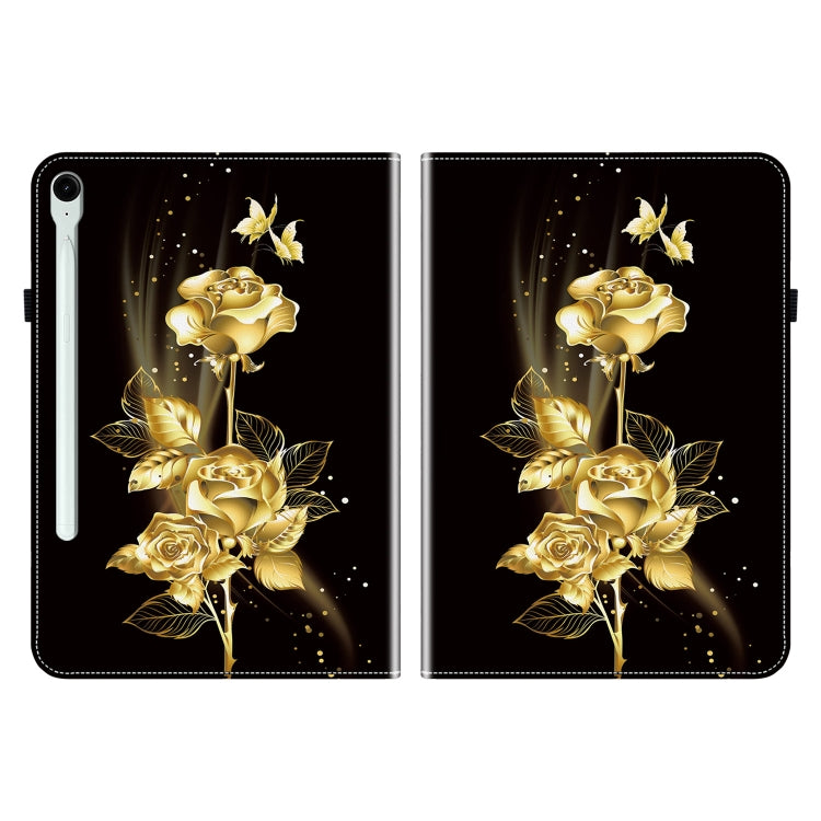 For Samsung Galaxy Tab S9 / S9 FE Crystal Texture Painted Leather Tablet Case(Gold Butterfly Rose)