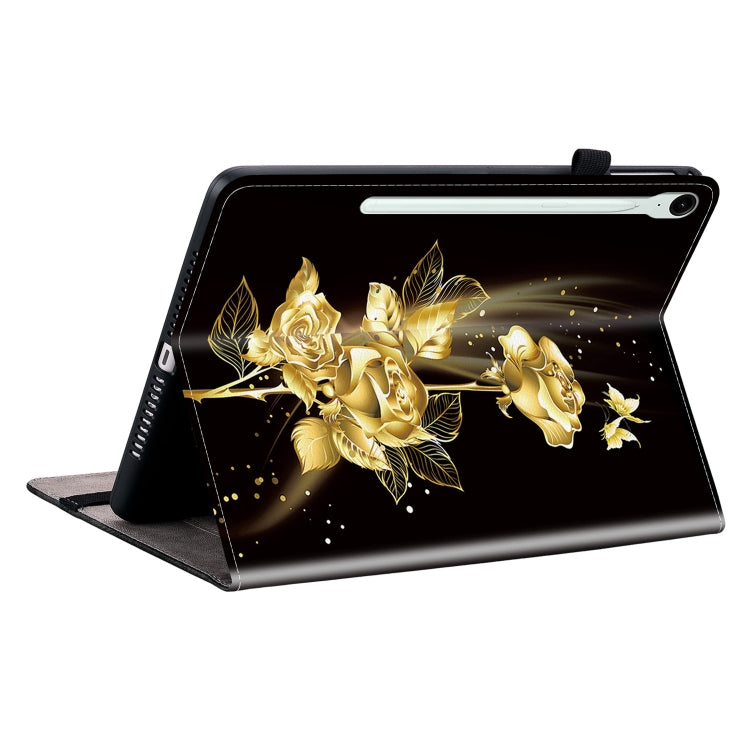For Samsung Galaxy Tab S9 / S9 FE Crystal Texture Painted Leather Tablet Case(Gold Butterfly Rose)