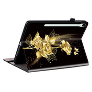 For Samsung Galaxy Tab S9 / S9 FE Crystal Texture Painted Leather Tablet Case(Gold Butterfly Rose)