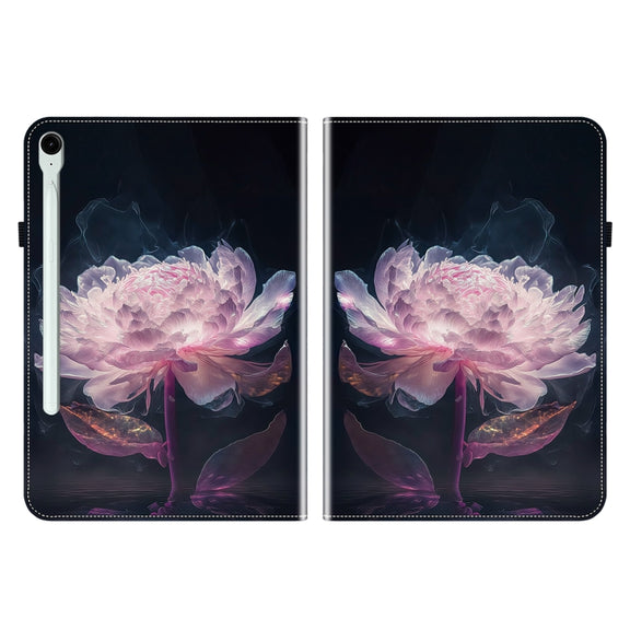 For Samsung Galaxy Tab S9 / S9 FE Crystal Texture Painted Leather Tablet Case(Purple Peony)