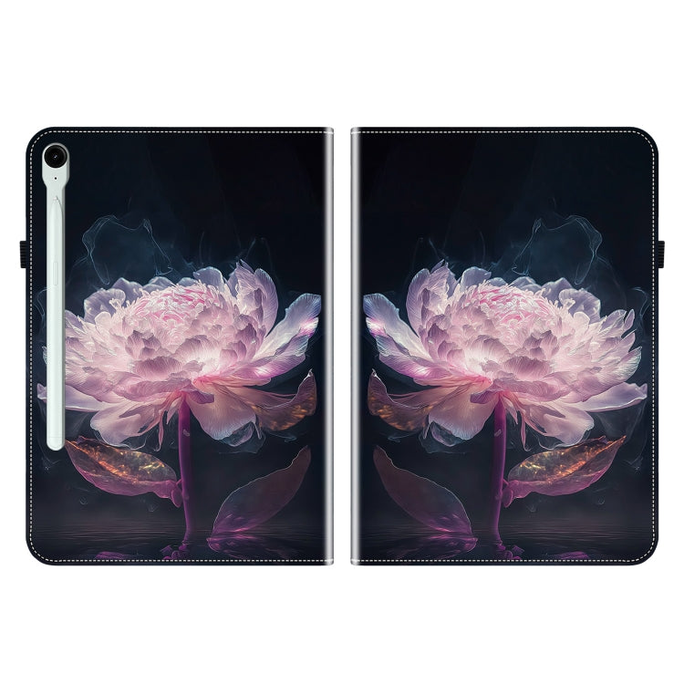 For Samsung Galaxy Tab S9 / S9 FE Crystal Texture Painted Leather Tablet Case(Purple Peony)
