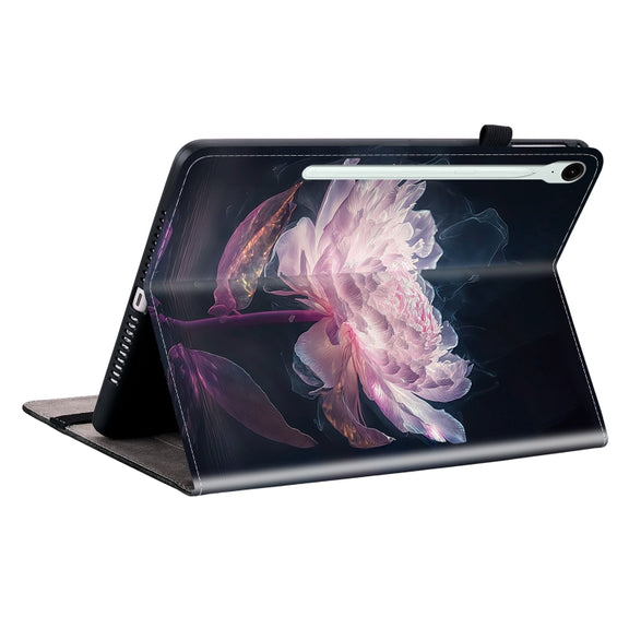 For Samsung Galaxy Tab S9 / S9 FE Crystal Texture Painted Leather Tablet Case(Purple Peony)