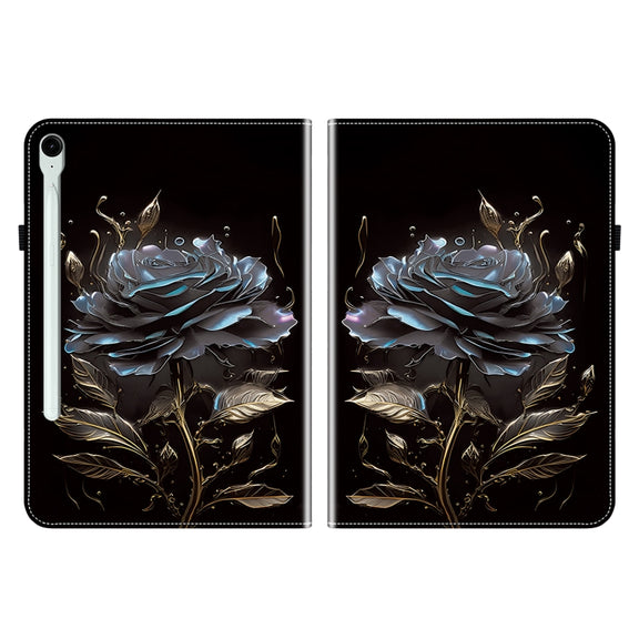 For Samsung Galaxy Tab S9 / S9 FE Crystal Texture Painted Leather Tablet Case(Black Rose)