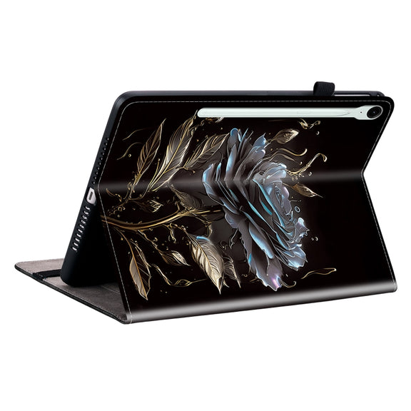 For Samsung Galaxy Tab S9 / S9 FE Crystal Texture Painted Leather Tablet Case(Black Rose)
