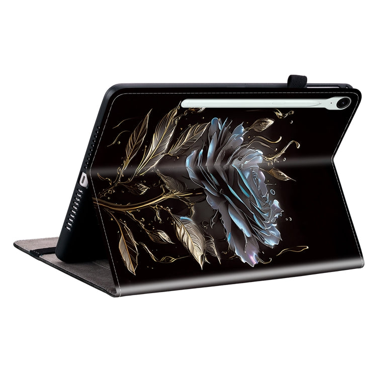 For Samsung Galaxy Tab S9 / S9 FE Crystal Texture Painted Leather Tablet Case(Black Rose)