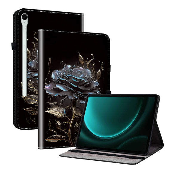 For Samsung Galaxy Tab S9 / S9 FE Crystal Texture Painted Leather Tablet Case(Black Rose)