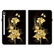 For Samsung Galaxy Tab S9+ / S9 FE+ Crystal Texture Painted Leather Tablet Case(Gold Butterfly Rose)
