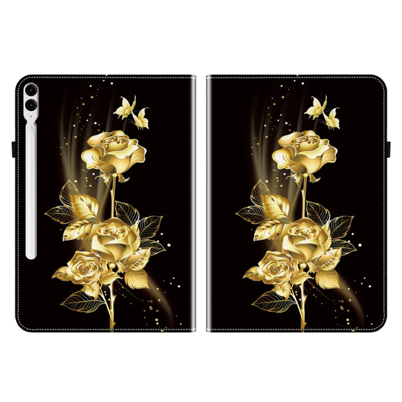 For Samsung Galaxy Tab S9+ / S9 FE+ Crystal Texture Painted Leather Tablet Case(Gold Butterfly Rose)