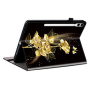 For Samsung Galaxy Tab S9+ / S9 FE+ Crystal Texture Painted Leather Tablet Case(Gold Butterfly Rose)