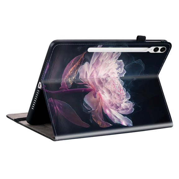For Samsung Galaxy Tab S9+ / S9 FE+ Crystal Texture Painted Leather Tablet Case(Purple Peony)