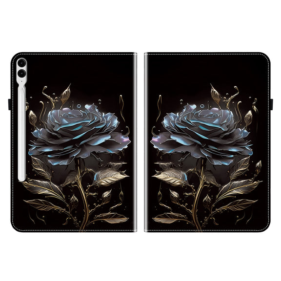 For Samsung Galaxy Tab S9+ / S9 FE+ Crystal Texture Painted Leather Tablet Case(Black Rose)
