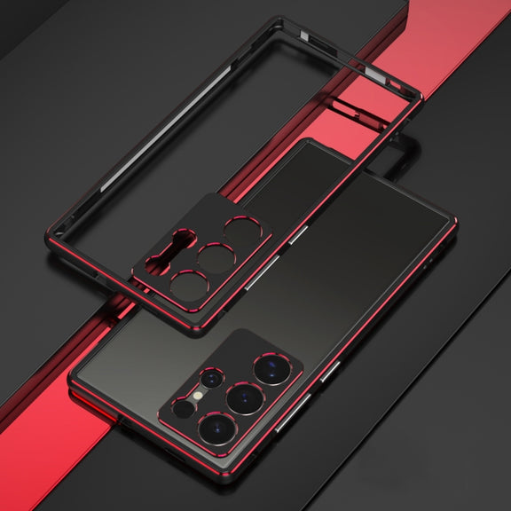 For Samsung Galaxy S24 Ultra 5G Aurora Series Lens Protector + Metal Frame Phone Case(Black Red)
