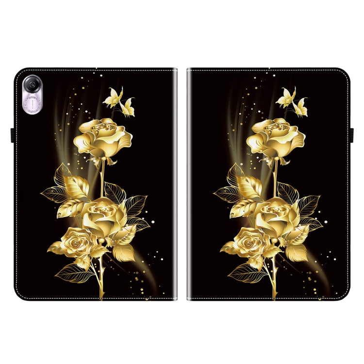For Honor Pad X8 Pro / X9 2023 Crystal Texture Painted Leather Tablet Case(Gold Butterfly Rose)