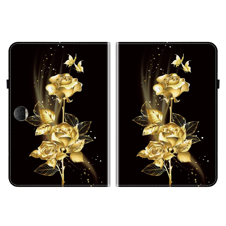 For Honor Pad 9 12.1 Crystal Texture Painted Leather Tablet Case(Gold Butterfly Rose)