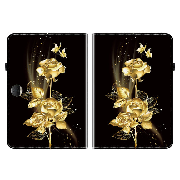 For Honor Pad 9 12.1 Crystal Texture Painted Leather Tablet Case(Gold Butterfly Rose)