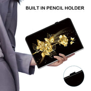 For Honor Pad 9 12.1 Crystal Texture Painted Leather Tablet Case(Gold Butterfly Rose)