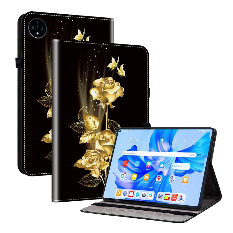 For Huawei MatePad Pro 11 2022 Crystal Texture Painted Leather Smart Tablet Case(Gold Butterfly Rose)