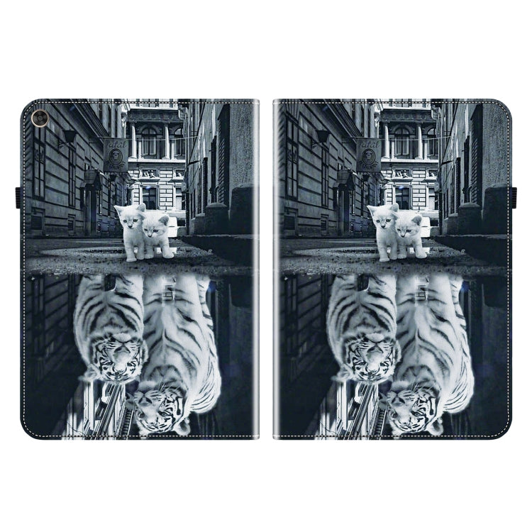 For Huawei MatePad T 10s / Enjoy Tablet 2 Crystal Texture Painted Leather Smart Tablet Case(Cat Reflection Tiger)