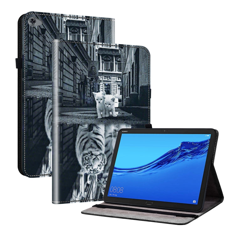 For Huawei MediaPad M5 Lite 10 / C5 10.1 Crystal Texture Painted Leather Smart Tablet Case(Cat Reflection Tiger)