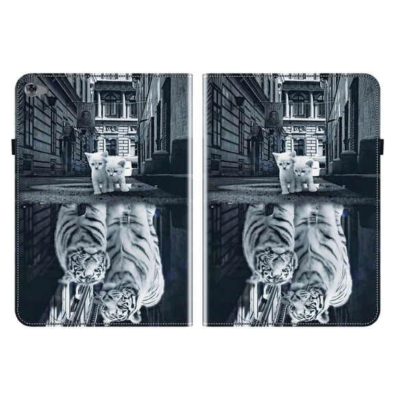 For Huawei MediaPad M5 Lite 10 / C5 10.1 Crystal Texture Painted Leather Smart Tablet Case(Cat Reflection Tiger)