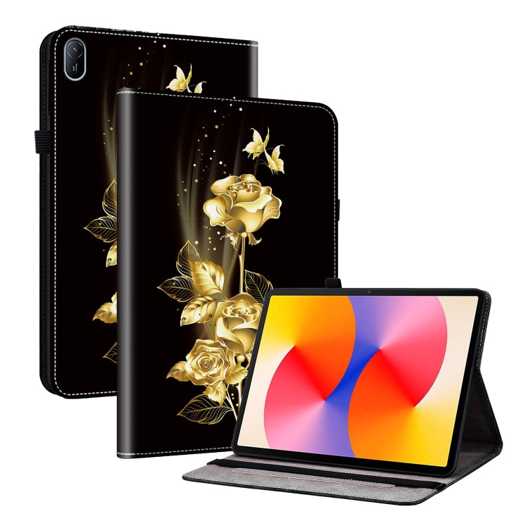 For Huawei MatePad SE 11 2024 Crystal Texture Painted Leather Smart Tablet Case(Gold Butterfly Rose)