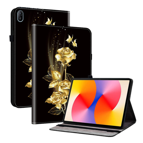 For Huawei MatePad SE 11 2024 Crystal Texture Painted Leather Smart Tablet Case(Gold Butterfly Rose)