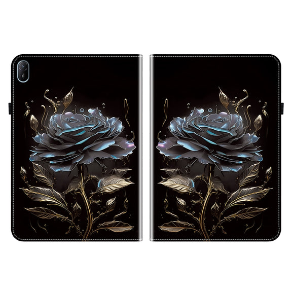 For Huawei MatePad SE 11 2024 Crystal Texture Painted Leather Smart Tablet Case(Black Rose)