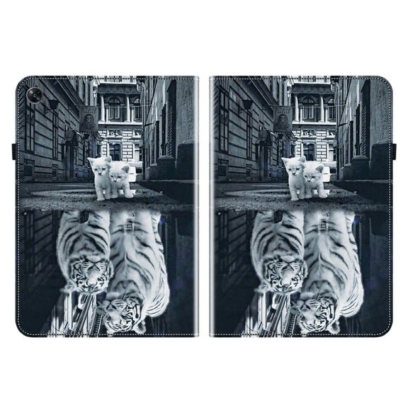 For OPPO Pad Air Crystal Texture Painted Leather Tablet Case(Cat Reflection Tiger)