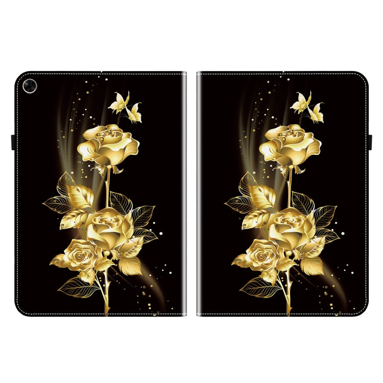 For Realme Pad 10.4 Crystal Texture Painted Leather Tablet Case(Gold Butterfly Rose)