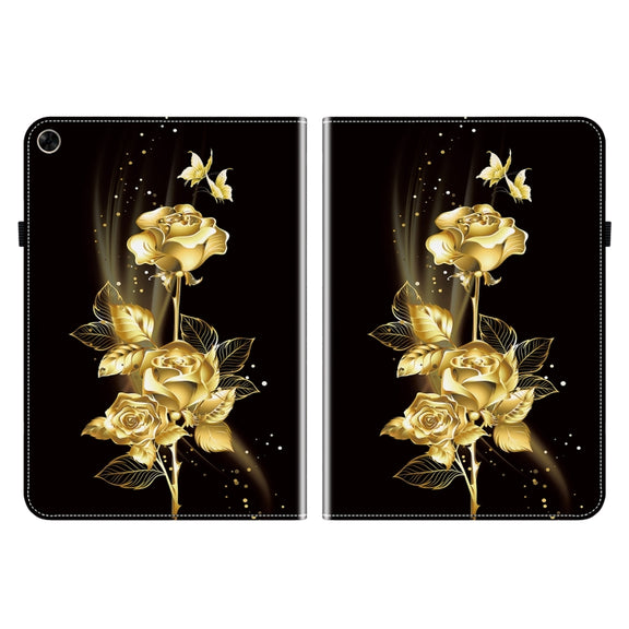 For Realme Pad 10.4 Crystal Texture Painted Leather Tablet Case(Gold Butterfly Rose)