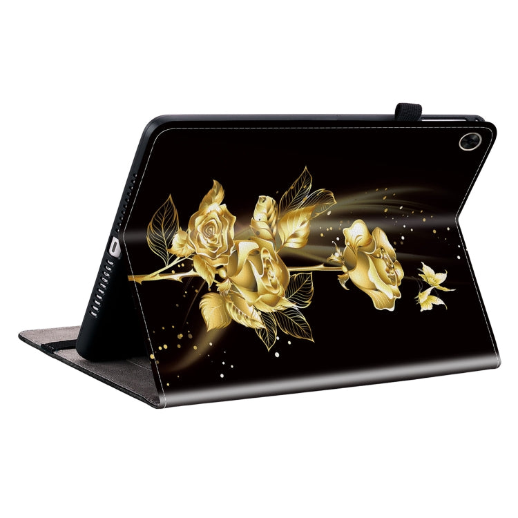 For Realme Pad 10.4 Crystal Texture Painted Leather Tablet Case(Gold Butterfly Rose)