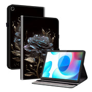 For Realme Pad 10.4 Crystal Texture Painted Leather Tablet Case(Black Rose)