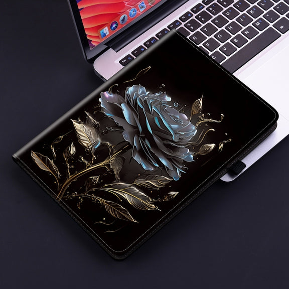 For Realme Pad 10.4 Crystal Texture Painted Leather Tablet Case(Black Rose)