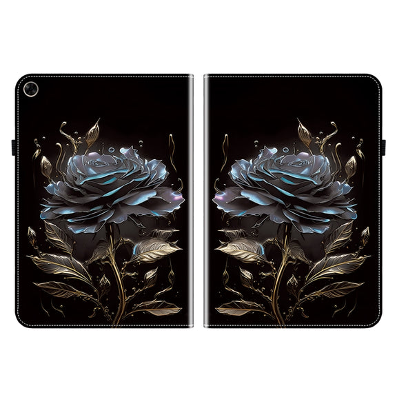 For Realme Pad 10.4 Crystal Texture Painted Leather Tablet Case(Black Rose)