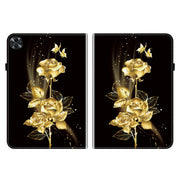 For Realme Pad 2 11.5 Crystal Texture Painted Leather Tablet Case(Gold Butterfly Rose)