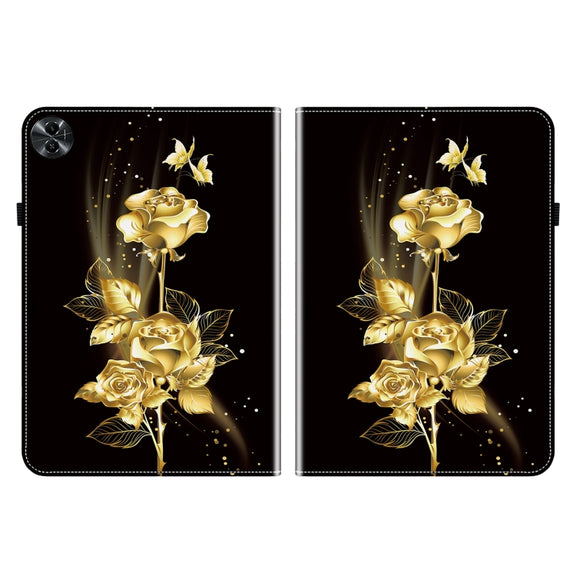 For Realme Pad 2 11.5 Crystal Texture Painted Leather Tablet Case(Gold Butterfly Rose)